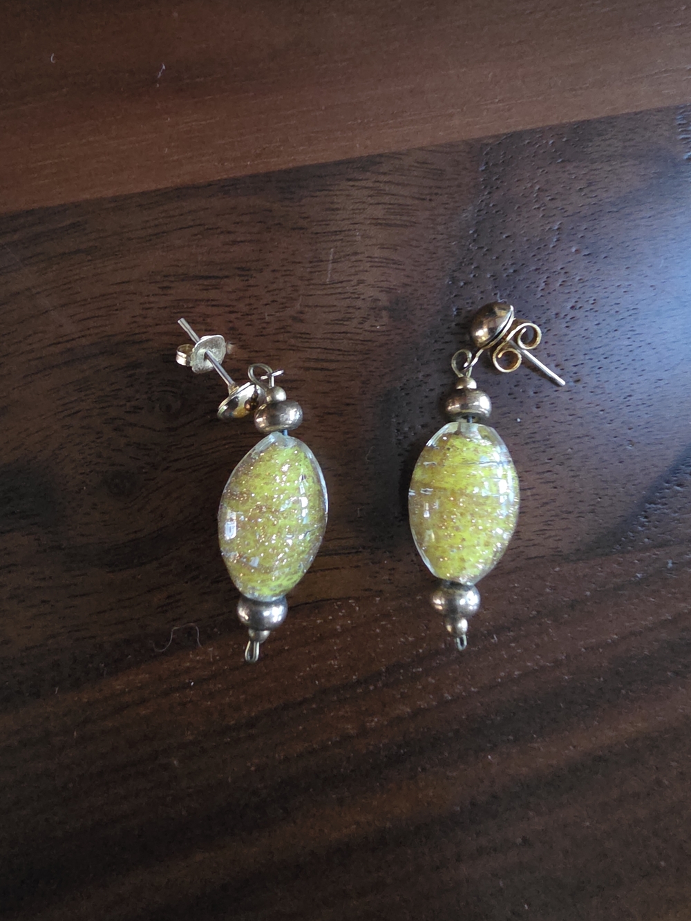Yellow Venetian Glass Bead Drop Earrings